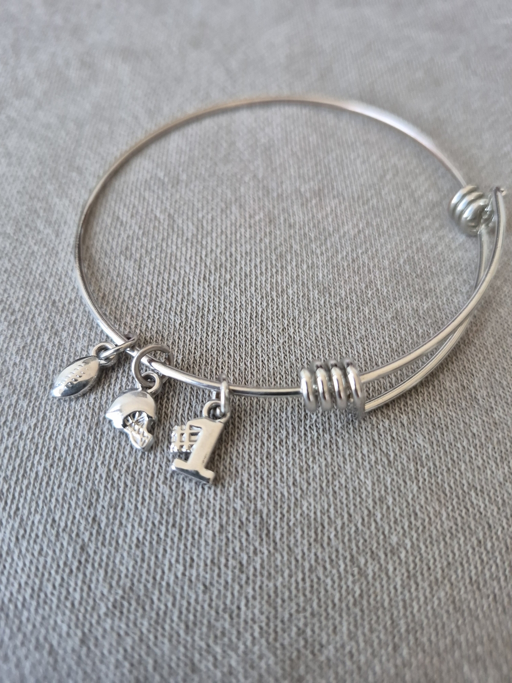Silver Tone Football Charm Bangle Bracelet - Number 1